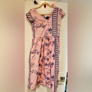 Reyn Spooner Pink and Blue Floral Vintage Tropical Hawaiian Maxi Dress sz Small